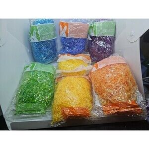 Decorative Easter Grass 8 bags Purple Blue Light Blue Green, 2 Yellow, 2 Oranges